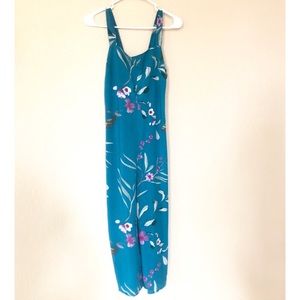 Turquoise Floral Jumpsuit- Cropped Leg